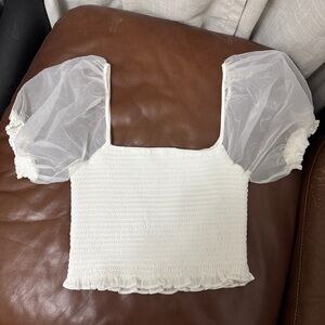 TCEC Smocked White Puff Sleeve Top